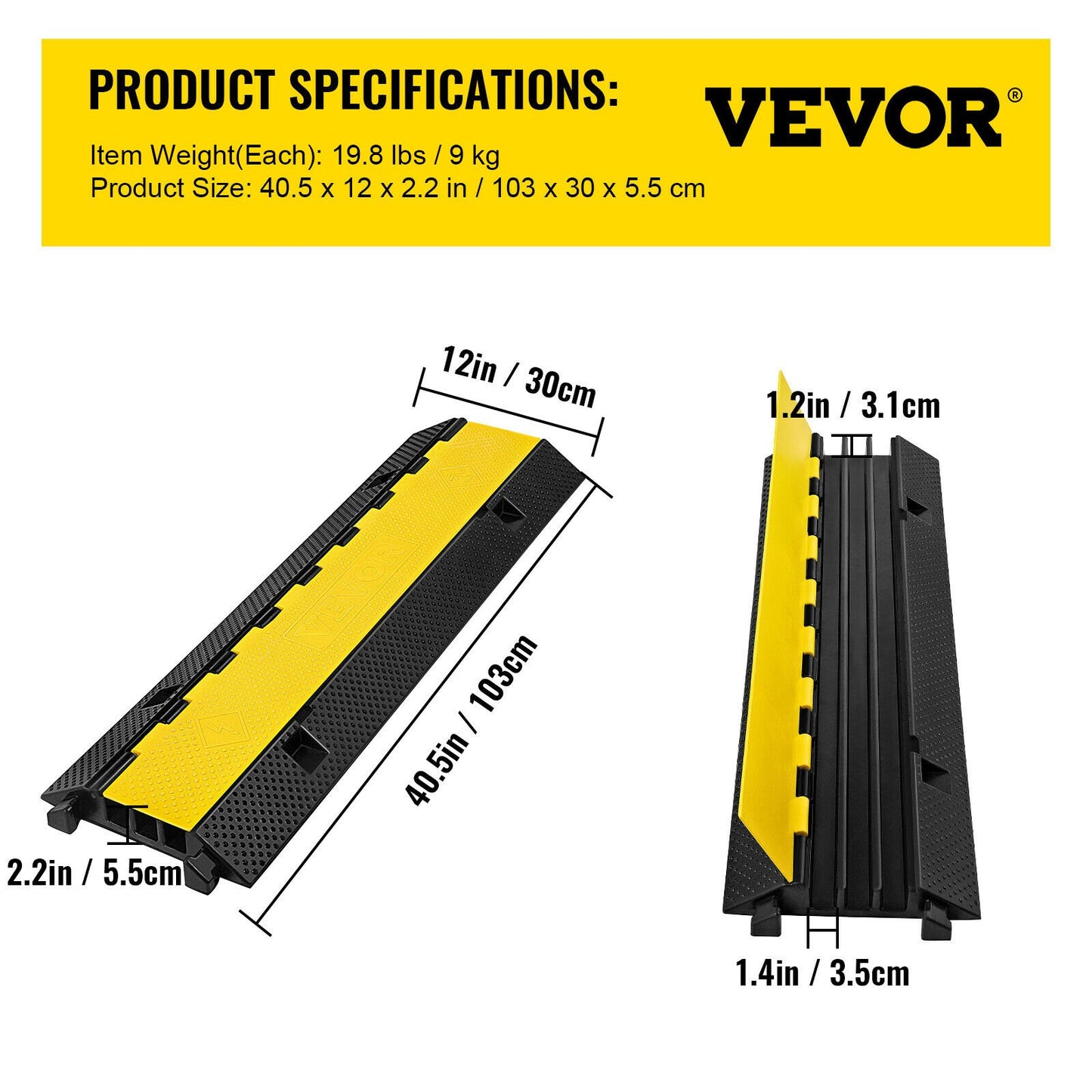3 Channel Rubber Cable Protection Ramp 1.2 x 1.2 Inch Channel for Heavy Duty Cable Wire Cable Cover Ramp Speed Bump Driveway Hose Cable Ramp Protector