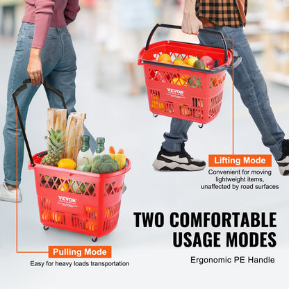 Plast Rullande Shoppingvagn Korg På Hjul 6PCS 39L med Handtag Röd
