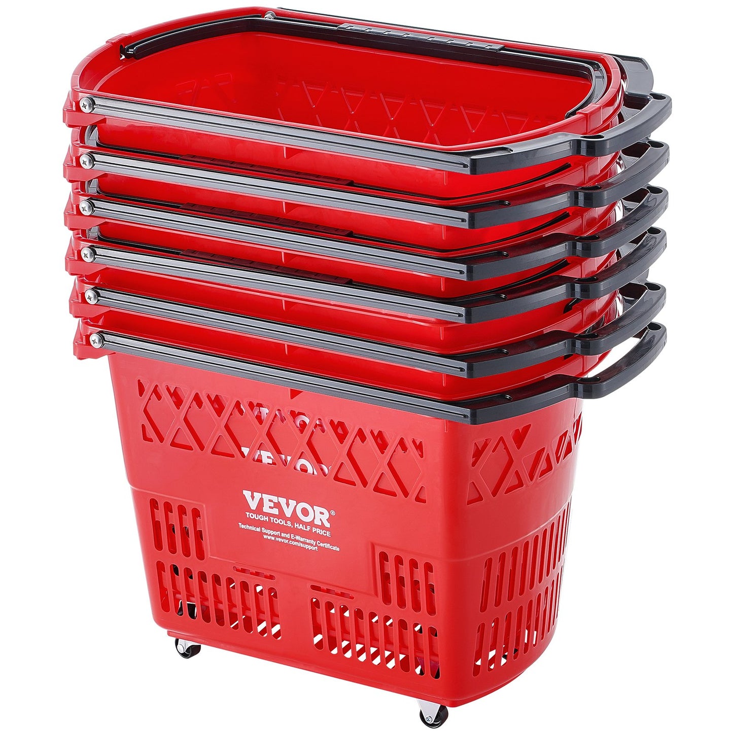 Plast Rullande Shoppingvagn Korg På Hjul 6PCS 39L med Handtag Röd