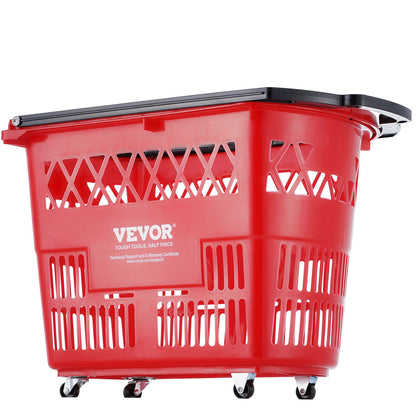 Plast Rullande Shoppingvagn Korg På Hjul 6PCS 39L med Handtag Röd