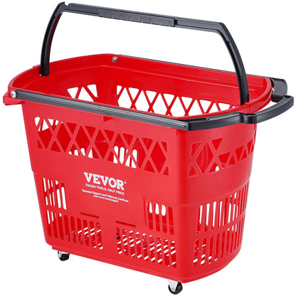Plast Rullande Shoppingvagn Korg På Hjul 6PCS 39L med Handtag Röd