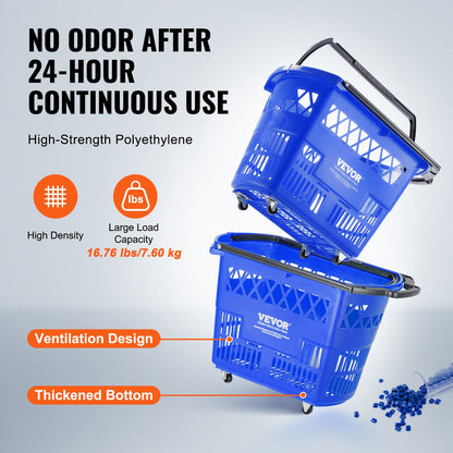 Einkaufswagen aus Kunststoff auf Rädern, 6 Stück, 39 l, mit Griff