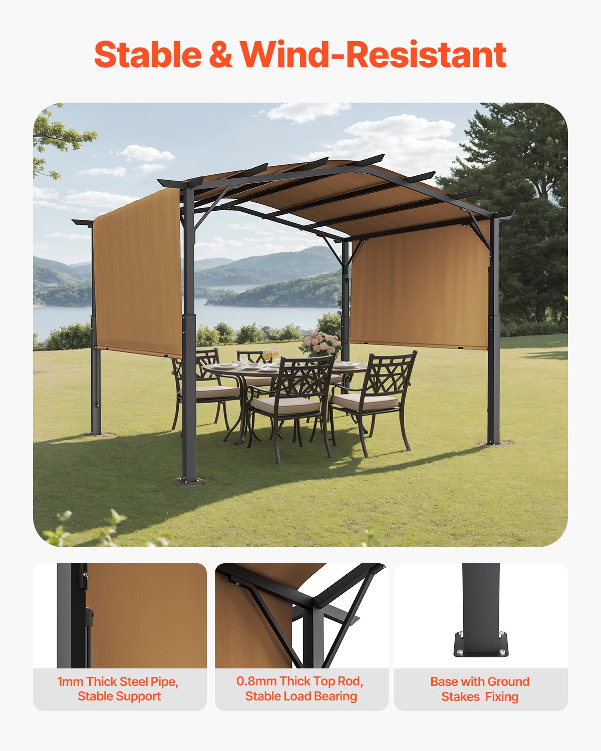 10x12 ft retractable outdoor pergola with canopy arched metal pergola