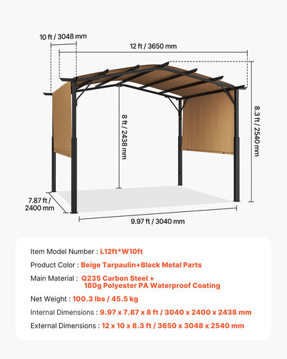 10x12 ft retractable outdoor pergola with canopy arched metal pergola