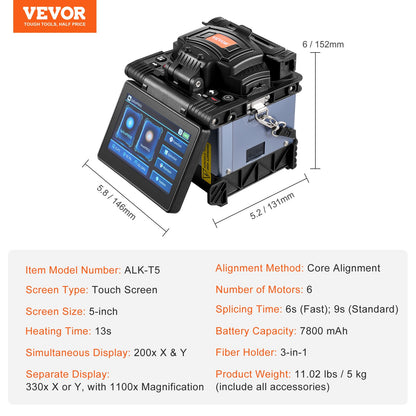Fiber Fusion Splicer 6 Motors Core Alignment 6s Splicing 5" Touch Screen