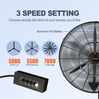 24" Oscillerande väggdimfläkt metall 3 hastigheter 115W