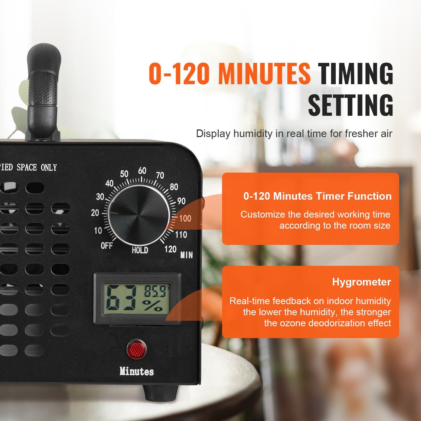Ozongenerator, 24000 mg/h, Ozongerät, Geruchsentferner mit 0-120-Minuten-Timer