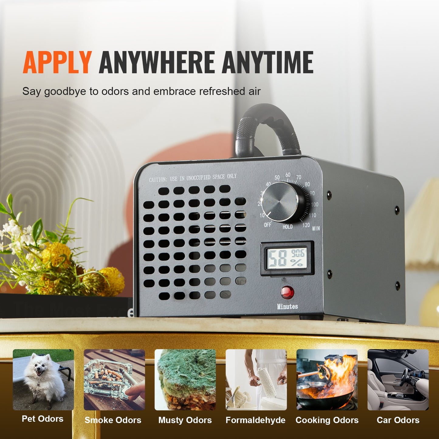 Ozon Generator 36000mg/h Ozon Machine Doft Remover med 0-120min timer