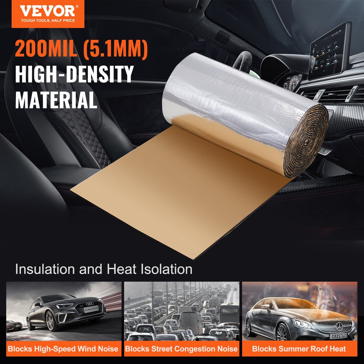 Car Soundproofing Mat, 200 Mil 3.3 Sqm Car Soundproofing Mat, High Density Foam Soundproofing Material &amp; Heat Barrier, Double Layer Waterproof Structure Acoustic Insulation Mat