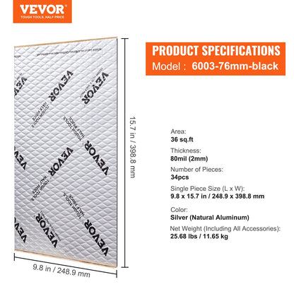Auto-Schallschutzmatte, 80 mil 3,3 m² Auto-Schallschutzmaterial, Butyl-Autoschalldämpfer, Schalldämm- und Vibrationsdämpfungsmaterial fürs Auto