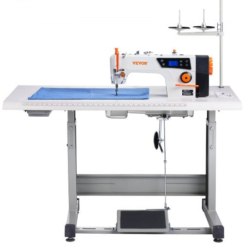 Industrial Sewing Machine, Upgraded 550W Servo Motor with Table Stand, 5000s.p.m Heavy Duty Lockstitch Sewing Machine, High Speed, Clear Control Panel and Electro-mechanization Start-stop