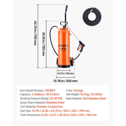 Industriell Betongspruta med Hjulvagn, 19L Rostfri Spruta, Kraftiga Tri-Poxy Pumpsprutor, 52cm Skaft, 1,2m & 3m Slangar, 2 Mässingsmunstycken för Bygg, Gräsmatta & Trädgård |  EU