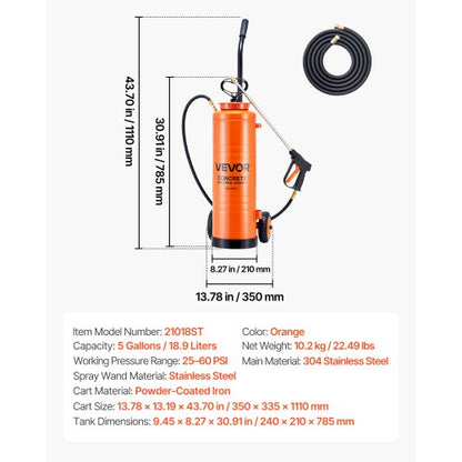 Industriell Betongspruta med Hjulvagn, 19L Rostfri Spruta, Kraftiga Tri-Poxy Pumpsprutor, 52cm Skaft, 1,2m & 3m Slangar, 2 Mässingsmunstycken för Bygg, Gräsmatta & Trädgård |  EU