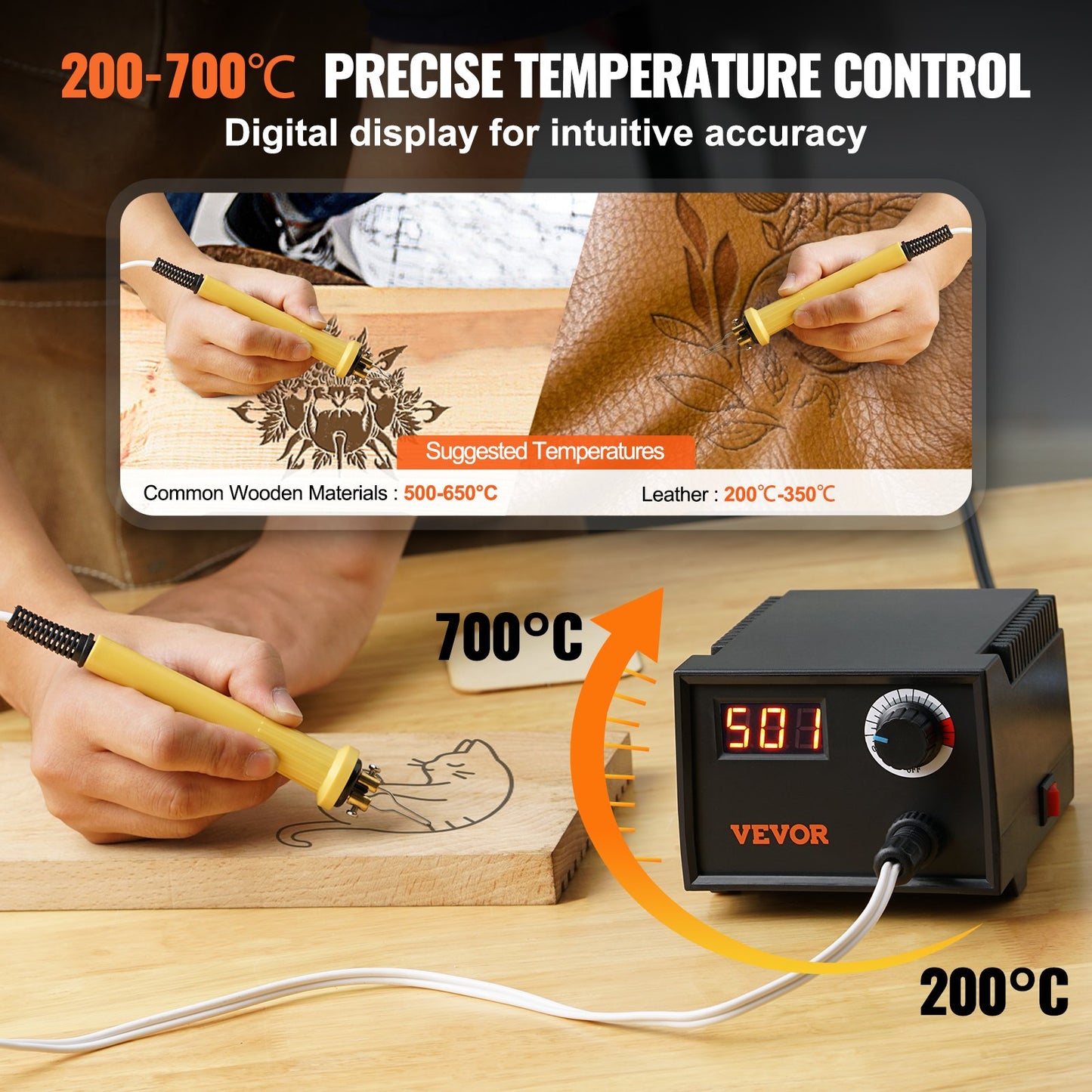 Wood Burning Kit 200~700°C Justerbar Pyrography Pen Burner 23 trådspetsar