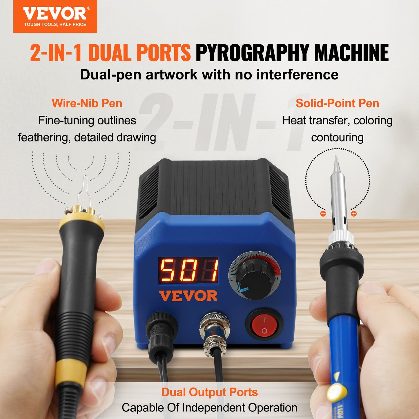 Wood Burning Kit 250~700°C Double Pyrography Pen 23 Wire Tips 5 Fixed Points