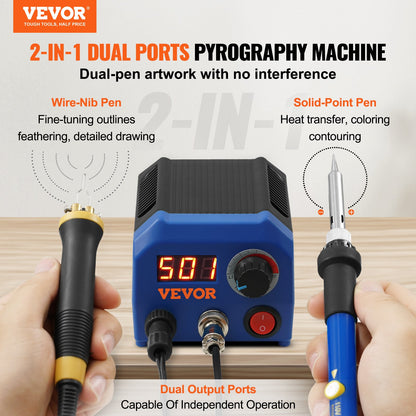 Wood Burning Kit 250~700°C Double Pyrography Pen 23 Wire Tips 5 Fixed Points