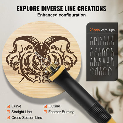 Wood Burning Kit 250~700°C Double Pyrography Pen 23 Wire Tips 5 Fixed Points