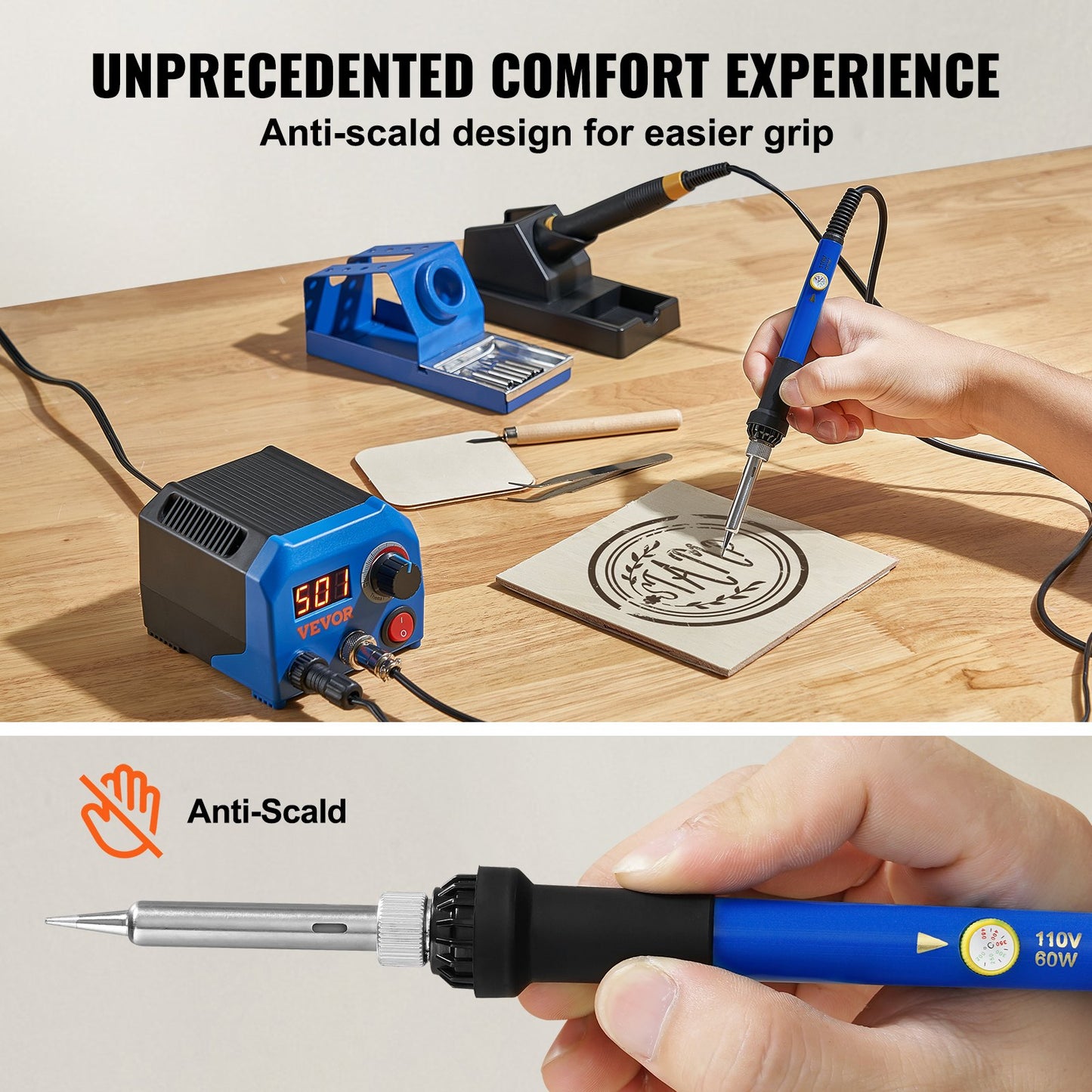 Wood Burning Kit 250~700°C Double Pyrography Pen 23 Wire Tips 5 Fixed Points