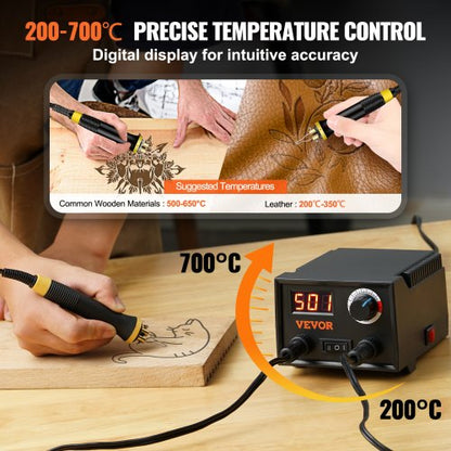Wood Burning Kit 200~700°C Adjustable Dual Pyrography Pen 23 Wire Tips | EU
