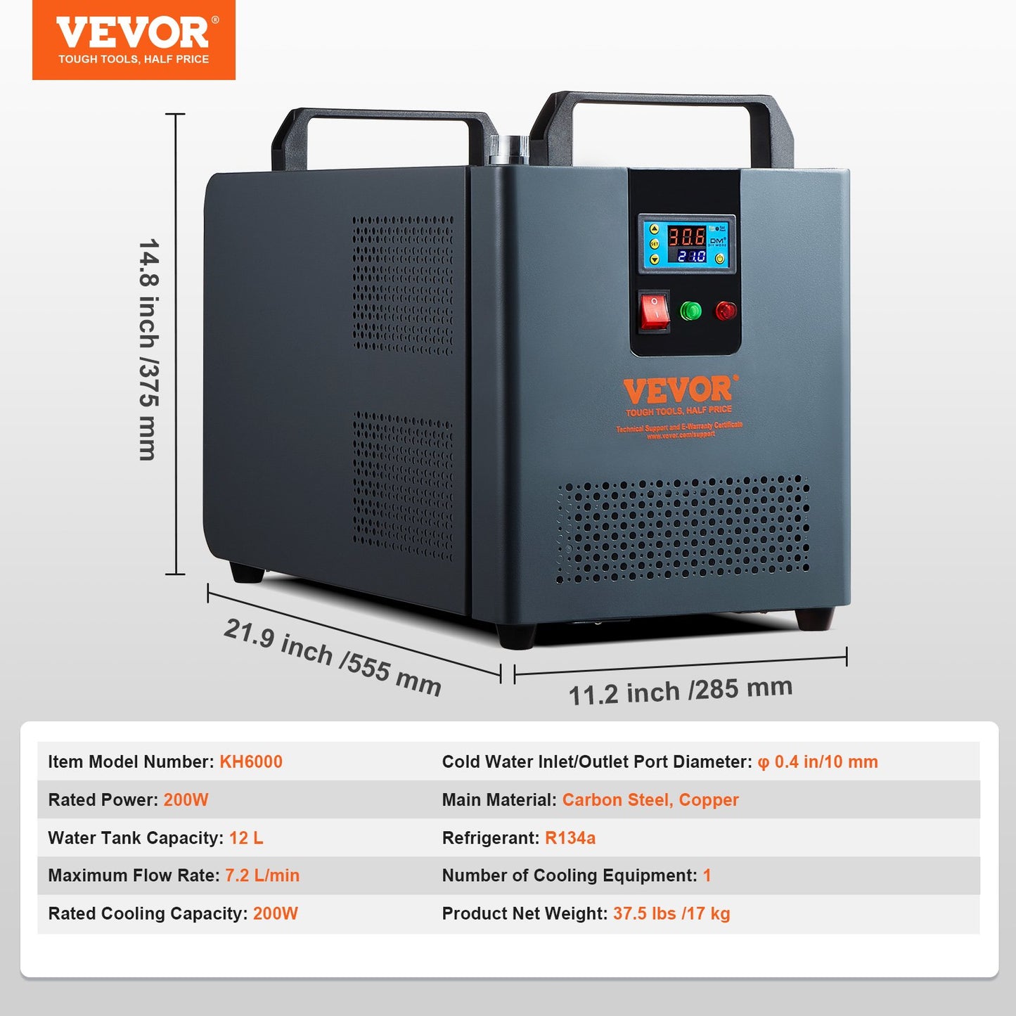 Industrial Water Chiller Laser Chiller Kylsystem med inbyggd kompressor 12L vattentankkapacitet, 7,2L/min Max.flödeshastighet, 200W Kylkapacitet för CO2-lasergraveringsmaskinkylmaskin