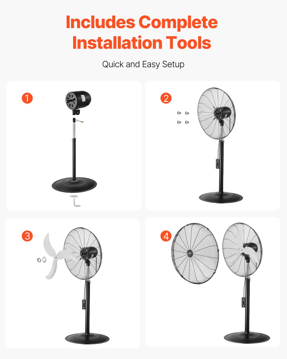 24" industriell piedestalfläkt 3-hastighets oscillerande fläkt höjdjusterbar