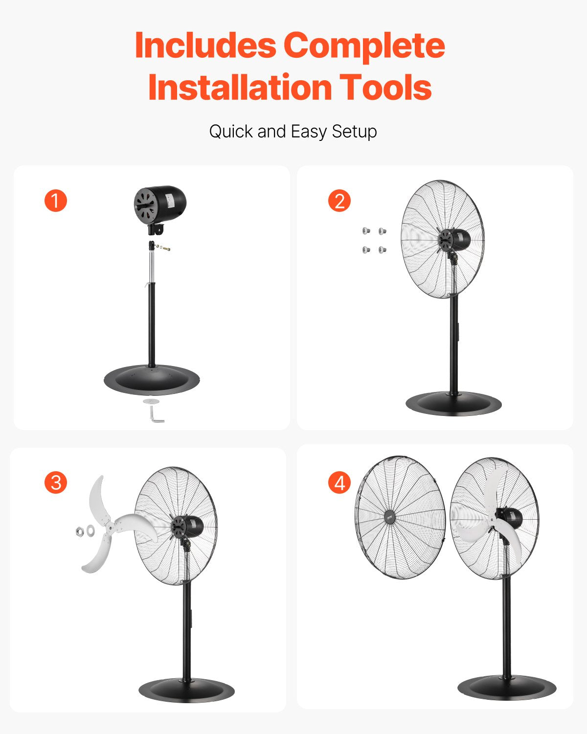 30" Industrial Pedestal Fan 3-Speed Oscillating Fan Height Adjustable