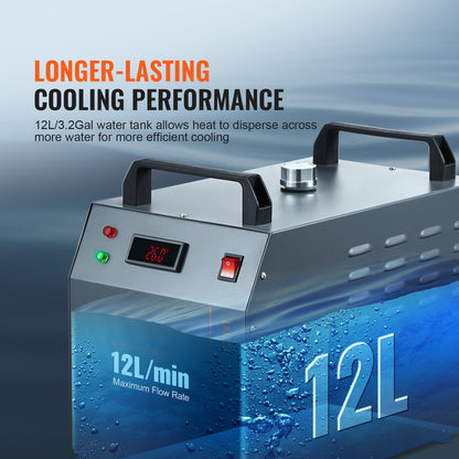 Industrieller Wasserkühler CW-3000, luftgekühltes industrielles Wasserkühler-Kühlsystem mit 12 l Wassertankkapazität, 12 l/min max. Durchflussrate, für Lasergravurmaschinen-Kühlmaschinen-Laserröhre