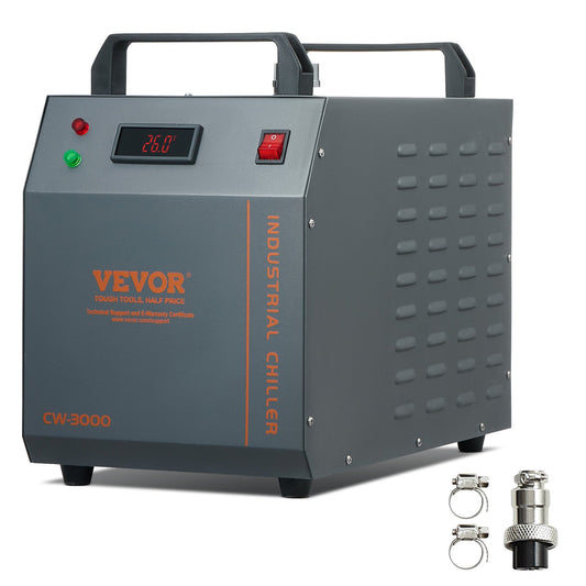 Industrieller Wasserkühler CW-3000, luftgekühltes industrielles Wasserkühler-Kühlsystem mit 12 l Wassertankkapazität, 12 l/min max. Durchflussrate, für Lasergravurmaschinen-Kühlmaschinen-Laserröhre