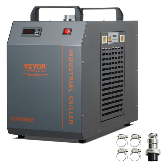 Industrieller Wasserkühler, CW-5202, Wasserkühler-Kühlsystem mit eingebautem Kompressor, 7 l Wassertankkapazität, 18 l/min max. Durchflussrate, für Kühlmaschine für CO2-Lasergravurmaschine