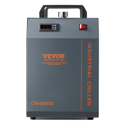 Industrial Water Chiller CW-5200 Water Chiller Kylsystem med inbyggd kompressor med 7L vattentankkapacitet, 13L/min Max flödeshastighet, för CO2-lasergraveringsmaskin kylmaskin