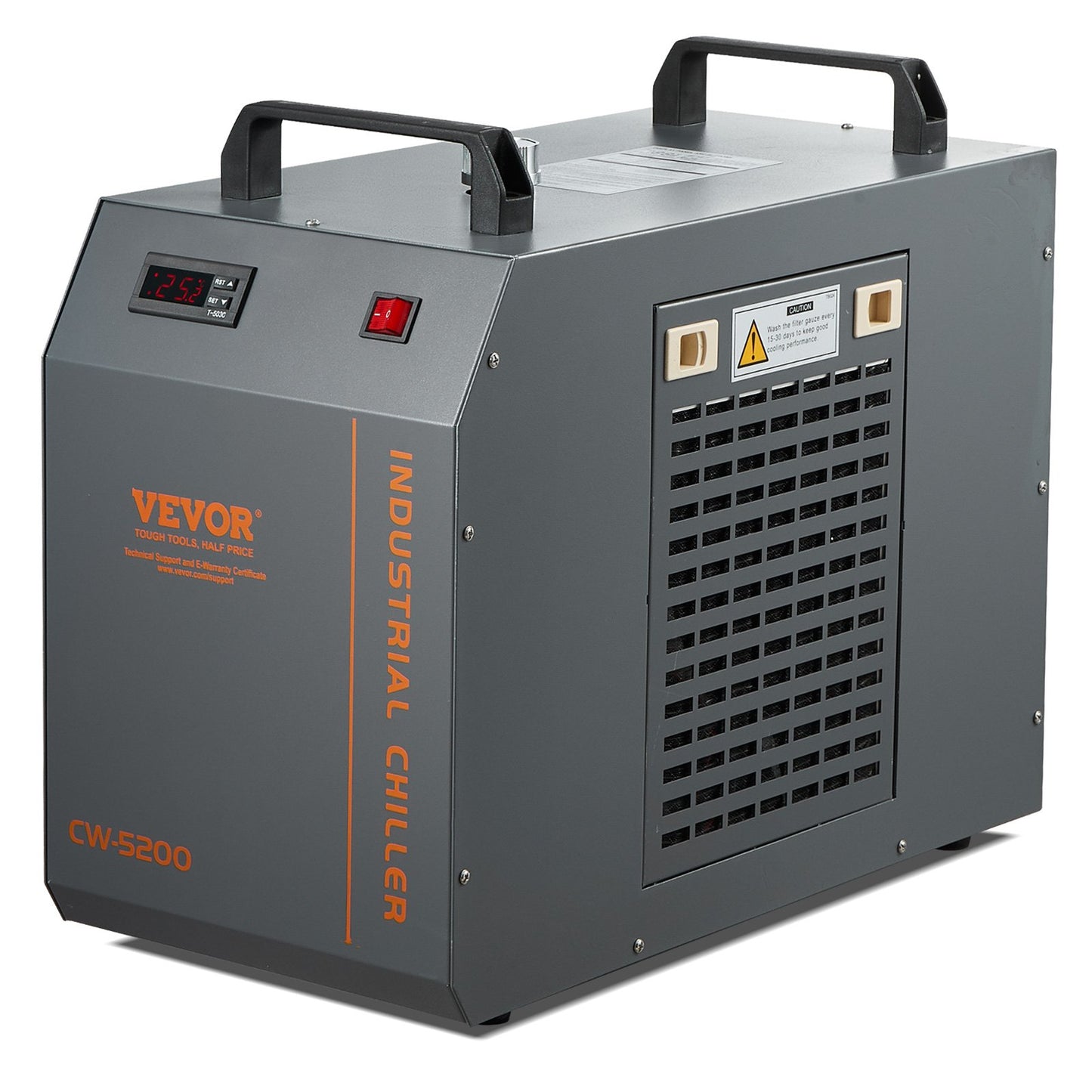 Industrial Water Chiller CW-5200 Water Chiller Kylsystem med inbyggd kompressor med 7L vattentankkapacitet, 13L/min Max flödeshastighet, för CO2-lasergraveringsmaskin kylmaskin