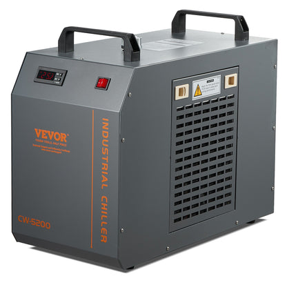 Industrial Water Chiller CW-5200 Water Chiller Kylsystem med inbyggd kompressor med 7L vattentankkapacitet, 13L/min Max flödeshastighet, för CO2-lasergraveringsmaskin kylmaskin