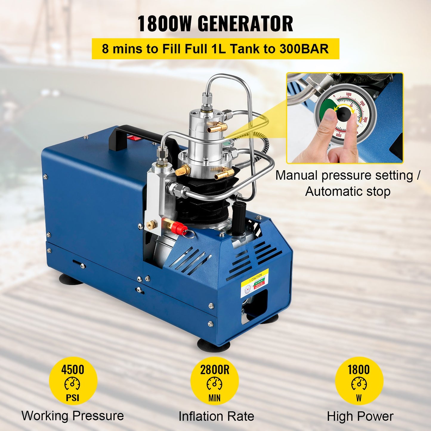 High Pressure Compressor, 4500PSI/30MPA/300BAR High Pressure Air Compressor, 1800W 220V Automatic Stop Air Rifle Compressor Suitable for Paintball Air Rifle, PCP Rifle, Air Pistol, Diving Cylinder