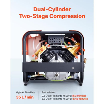 PCP Air Compressor 4500PSI/30MPa Double Cylinder Diving Cylinder Air Compressors