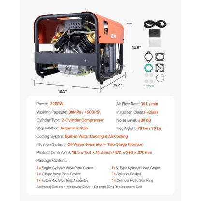 PCP Air Compressor 4500PSI/30MPa Double Cylinder Diving Cylinder Air Compressors