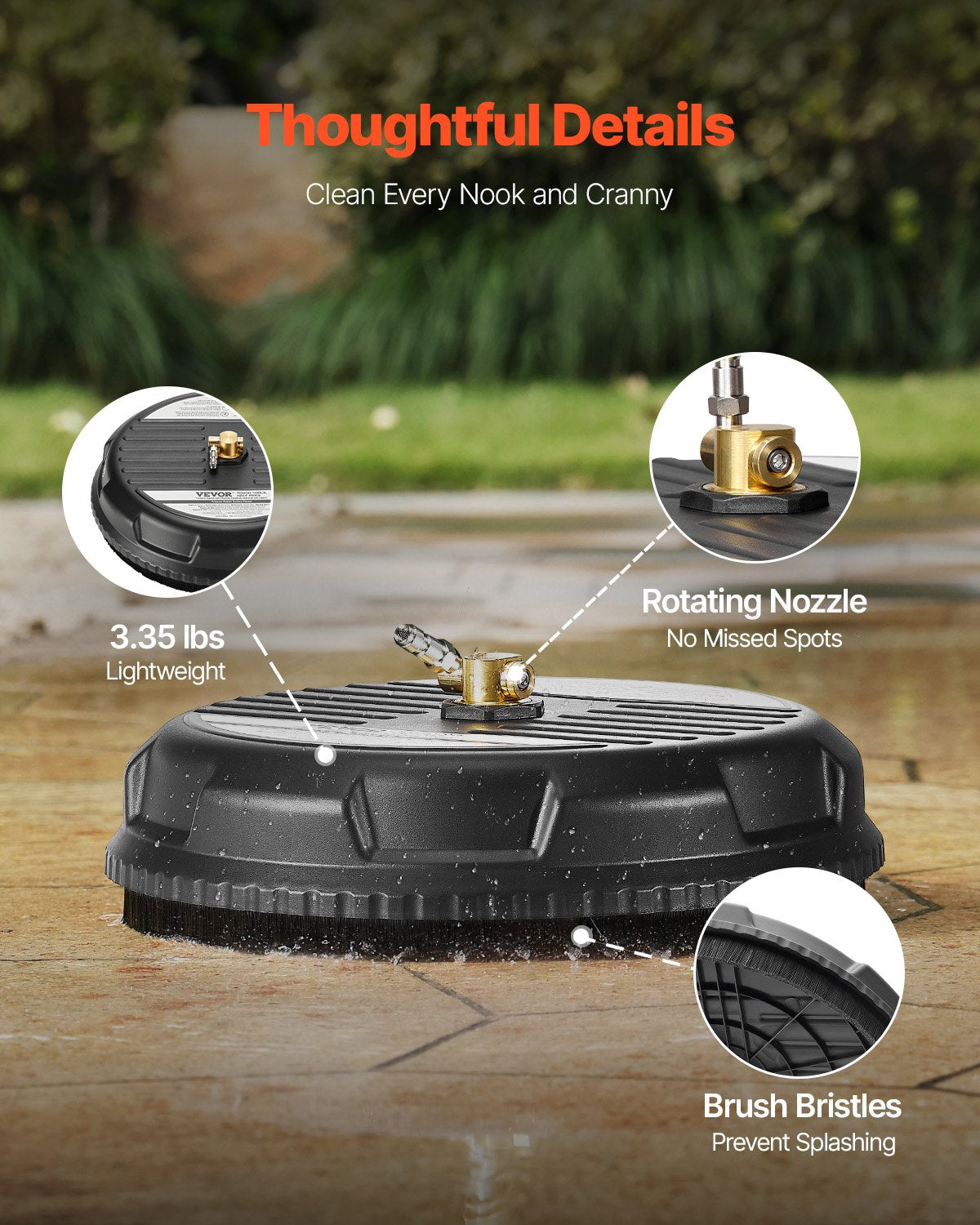15" High Pressure Washer Surface Cleaning 4 Wheels 3000 Max PSI Plastic Black