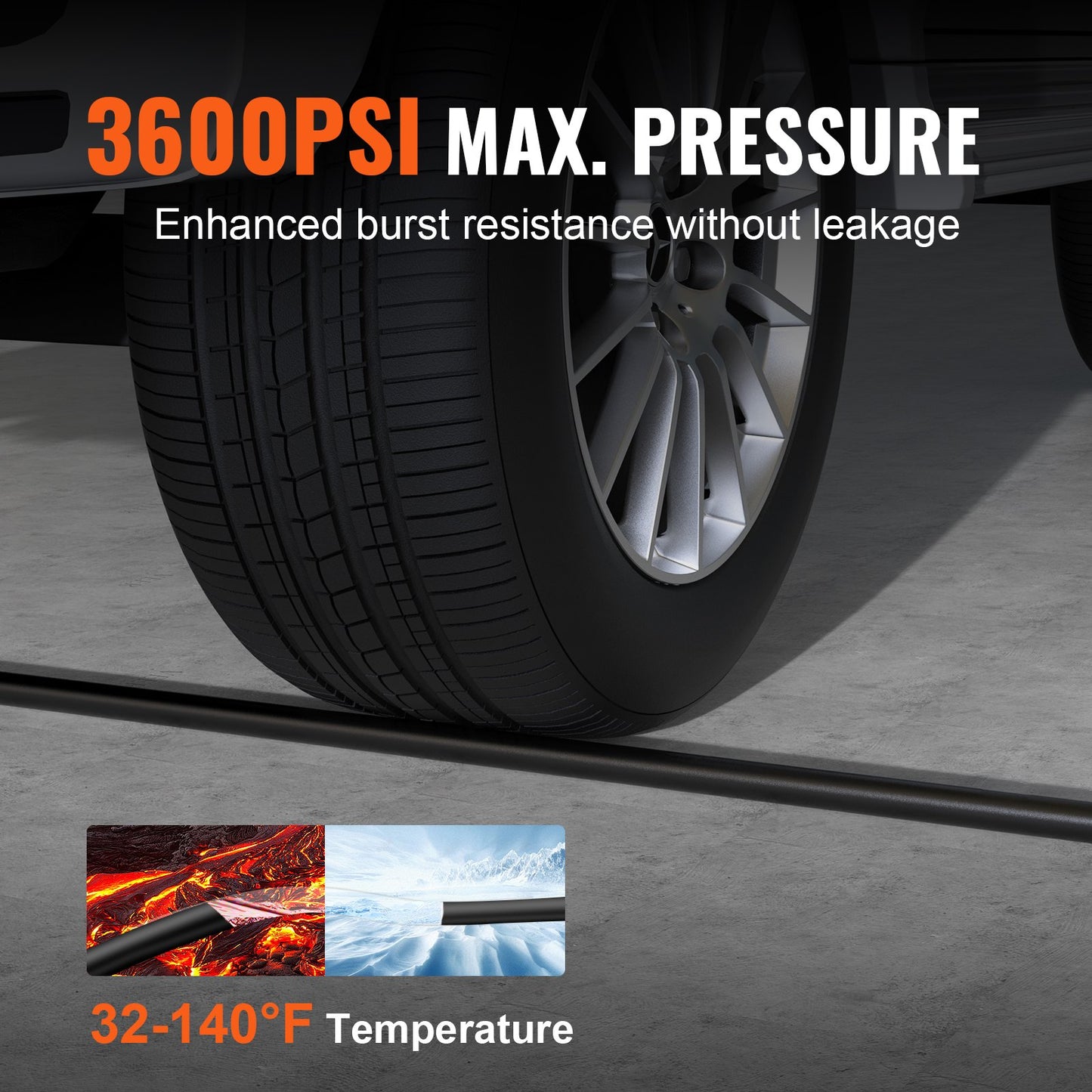 High pressure washer hose, 7.6 m, 6.35 mm bend-free M22-14 mm brass thread for most brands of pressure washers, 19 mm bend radius, 3600 PSI Heavy Duty Power Washer extension hose.