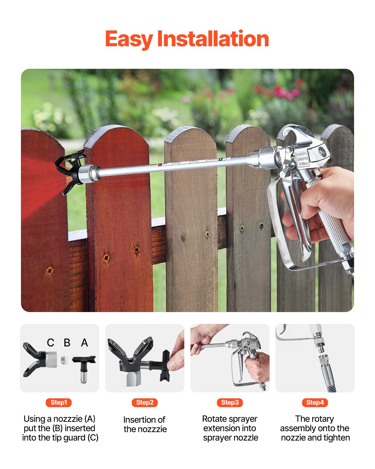 Airless Paint Spray Gun and Hose Kit 3600PSI with Extension Rod Filter