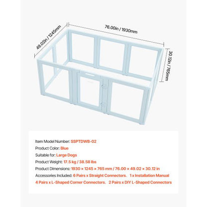 Valpbur med fönster, transparent för stora hundar, 190x122x76 cm |  EU