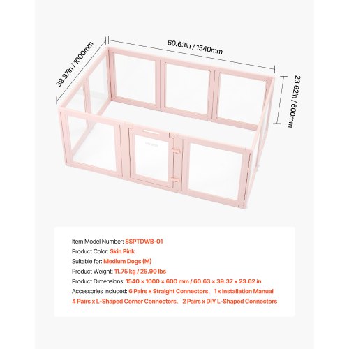 Valpbur med fönster, transparent för medelstora hundar, 152x94x59 cm |  EU