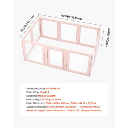 Valpbur med fönster, transparent för medelstora hundar, 152x94x59 cm |  EU