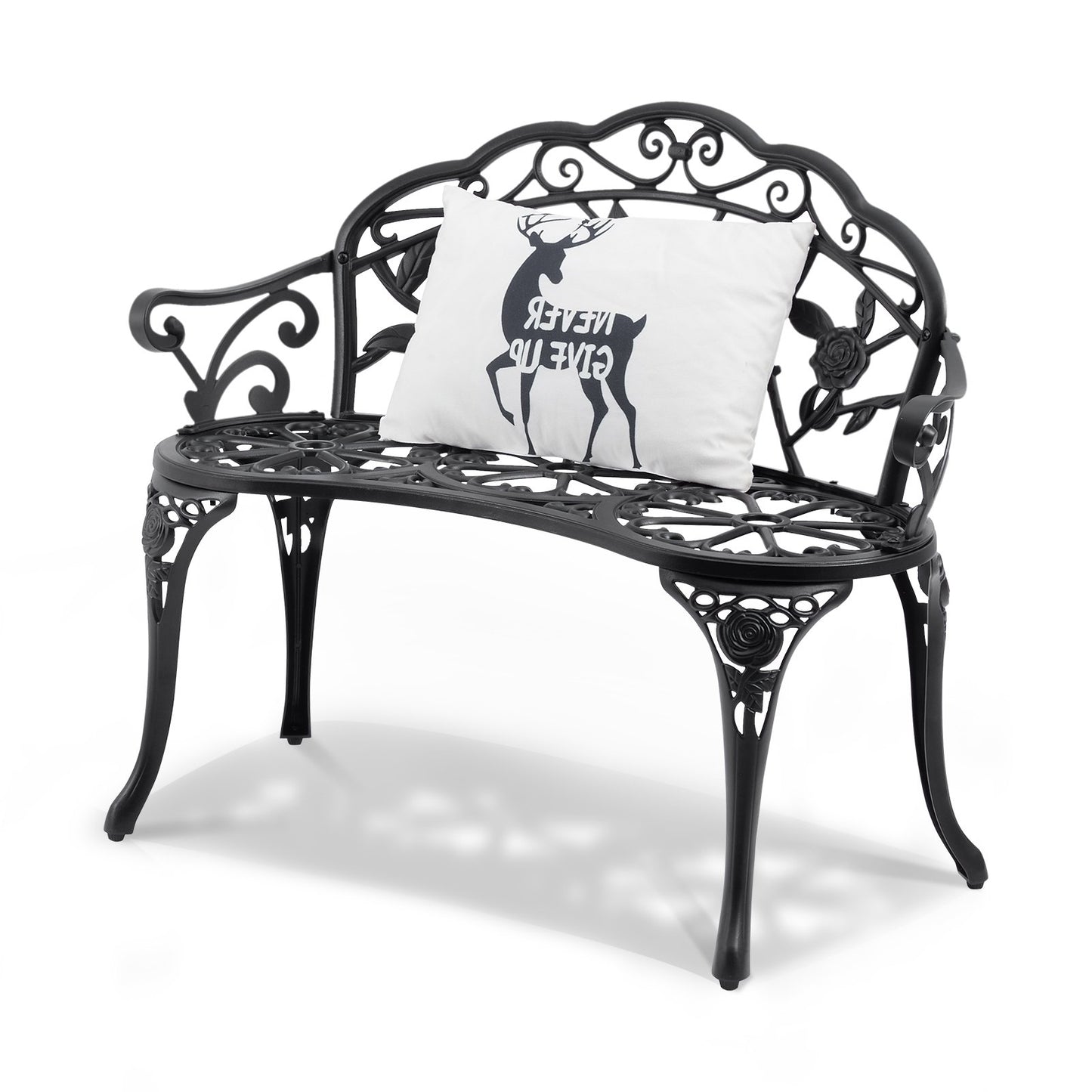 Outdoor Bench, 38.8 Inch Metal Garden Bench for Outdoor Use, 480 lbs Load Capacity Bench, Outdoor Garden Bench with Backrest and Armrest, Patio Bench for Garden, Park, Yard, Porch