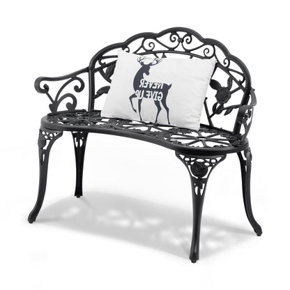 Outdoor Bench, 38.8 Inch Metal Garden Bench for Outdoor Use, 480 lbs Load Capacity Bench, Outdoor Garden Bench with Backrest and Armrest, Patio Bench for Garden, Park, Yard, Porch