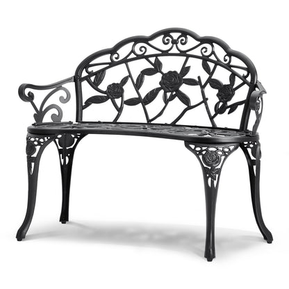 Outdoor Bench, 38.8 Inch Metal Garden Bench for Outdoor Use, 480 lbs Load Capacity Bench, Outdoor Garden Bench with Backrest and Armrest, Patio Bench for Garden, Park, Yard, Porch