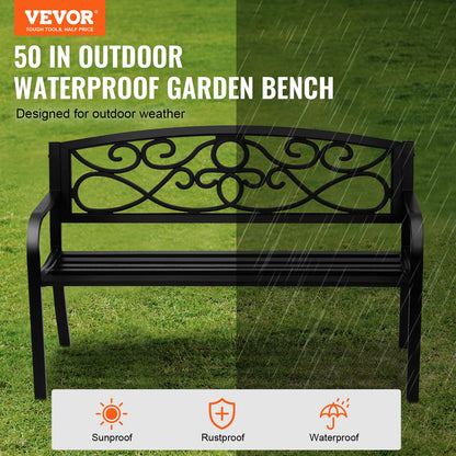 Outdoor Bench, 50 Inch Metal Garden Bench for Outdoor Use, 550 lbs Load Capacity Bench, Outdoor Garden Bench with Backrest and Armrest, Patio Bench for Garden, Park, Yard, Porch