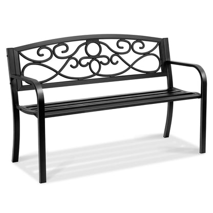Outdoor Bench, 50 Inch Metal Garden Bench for Outdoor Use, 550 lbs Load Capacity Bench, Outdoor Garden Bench with Backrest and Armrest, Patio Bench for Garden, Park, Yard, Porch