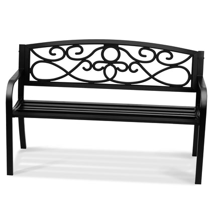 Outdoor Bench, 50 Inch Metal Garden Bench for Outdoor Use, 550 lbs Load Capacity Bench, Outdoor Garden Bench with Backrest and Armrest, Patio Bench for Garden, Park, Yard, Porch