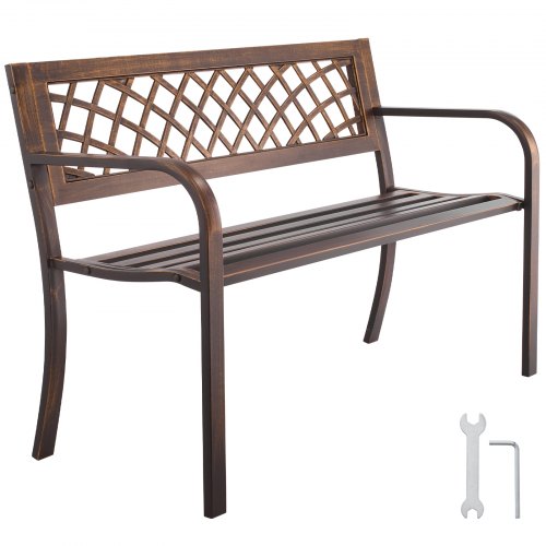 Outdoor Bench Terrace Bench 116 cm Metal Frame PVC Mesh Backrest for Veranda | EU