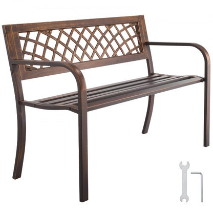Outdoor Bench Terrace Bench 116 cm Metal Frame PVC Mesh Backrest for Veranda | EU