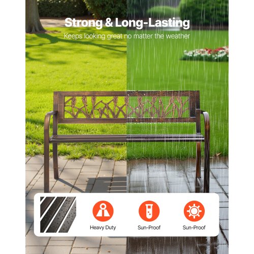 Outdoor Bench Terrace Bench 127 cm Metal Frame PVC Floral Backrest for Veranda | EU